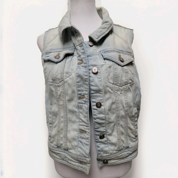 Pilcro and the Letterpress Jackets & Blazers - Anthropologie Pilcro The Letterpress Womens SZ M Denim Vest Crochet Lace Back